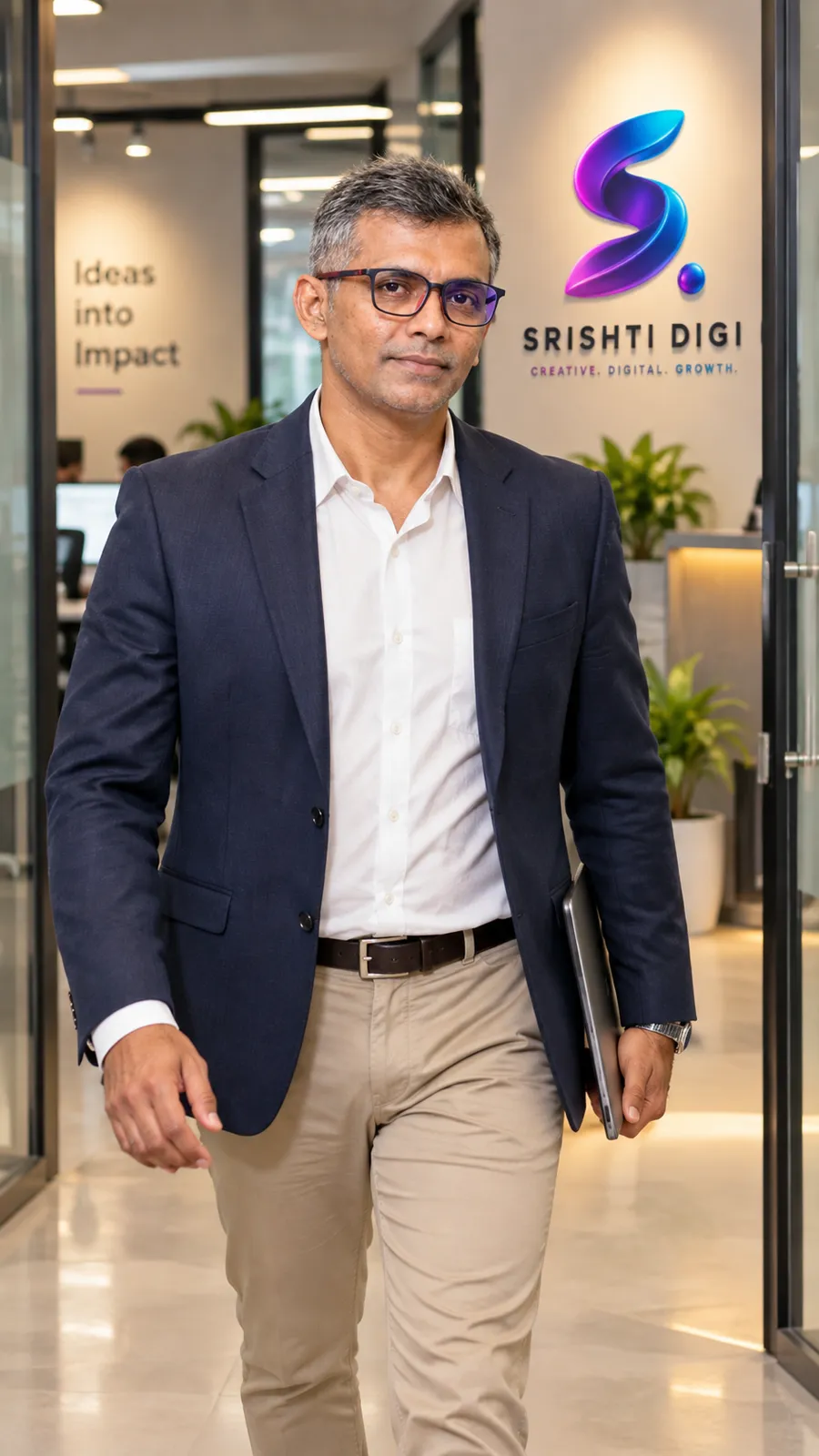 Justin Thomas, founder of Srishti Digi, walking out of the Srishti Digi office